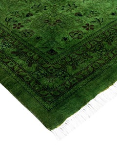 Contemporary Overdyed Hand Knotted Wool Green Area Rug