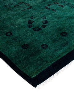 Contemporary Overdyed Hand Knotted Wool Green Area Rug