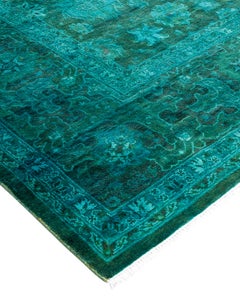 Contemporary Overdyed Hand Knotted Wool Green Area Rug