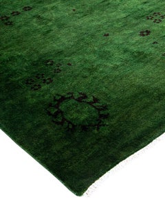 Contemporary Overdyed Hand Knotted Wool Green Area Rug