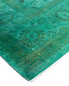 Alfombra de lana teñida a mano contemporánea verde