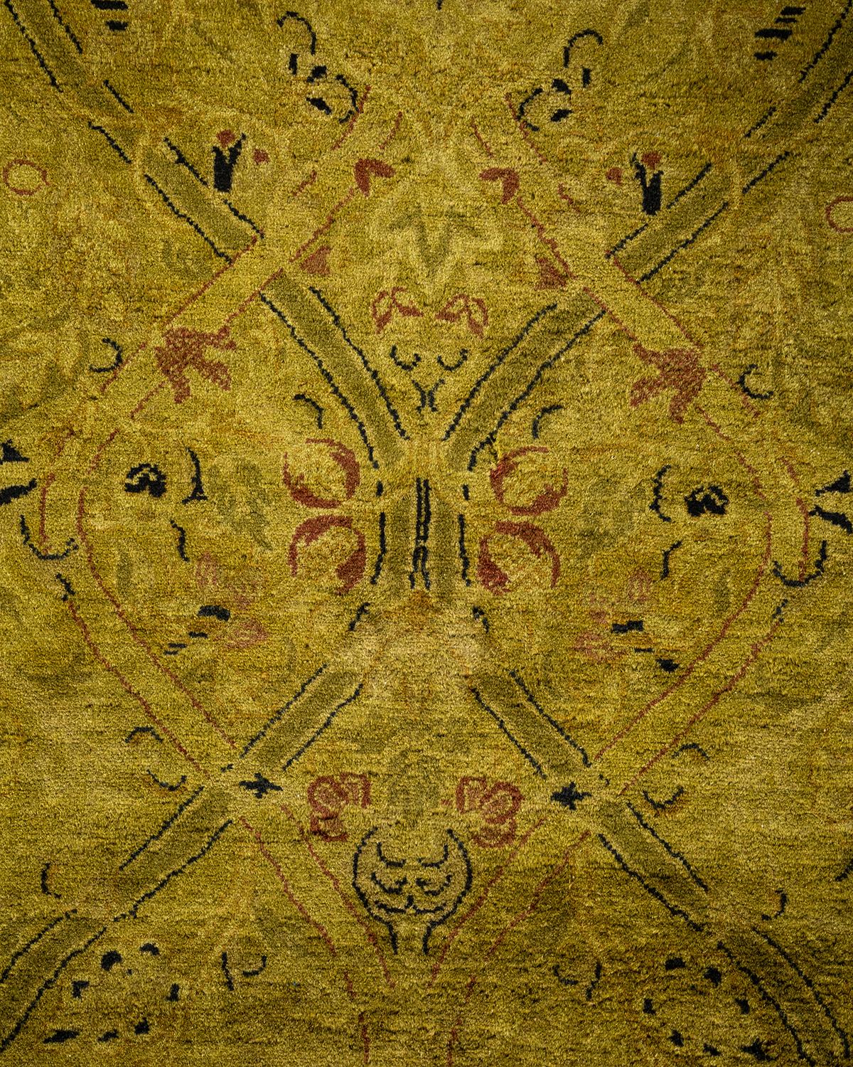 Pakistani Contemporary Overdyed Hand Knotted Wool Green Area Rug For Sale