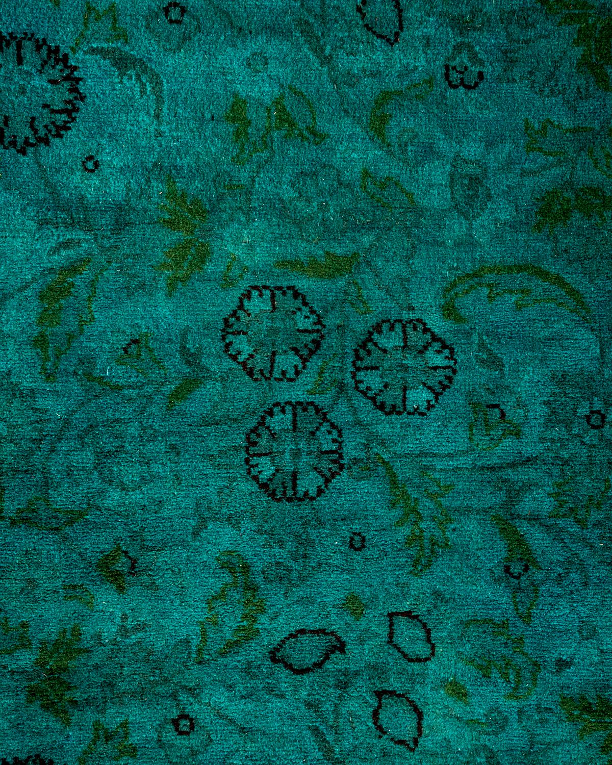 Pakistani Contemporary Overdyed Hand Knotted Wool Green Area Rug