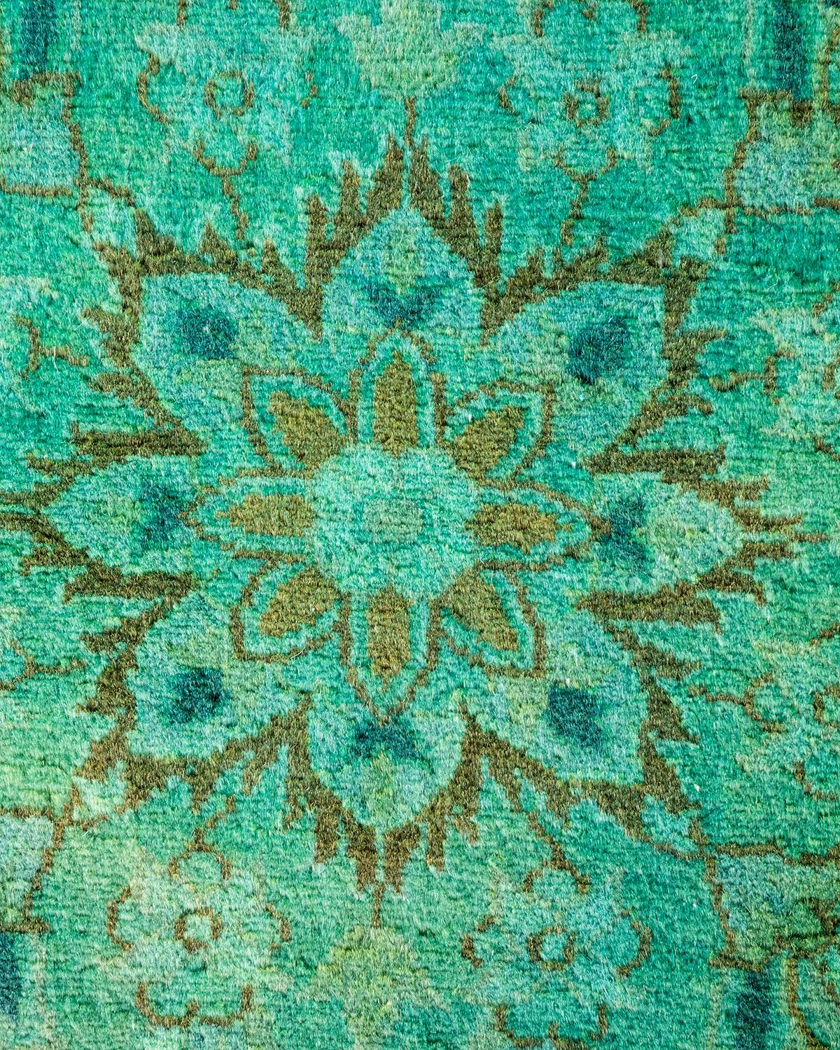 Pakistani Contemporary Overdyed Hand Knotted Wool Green Area Rug For Sale