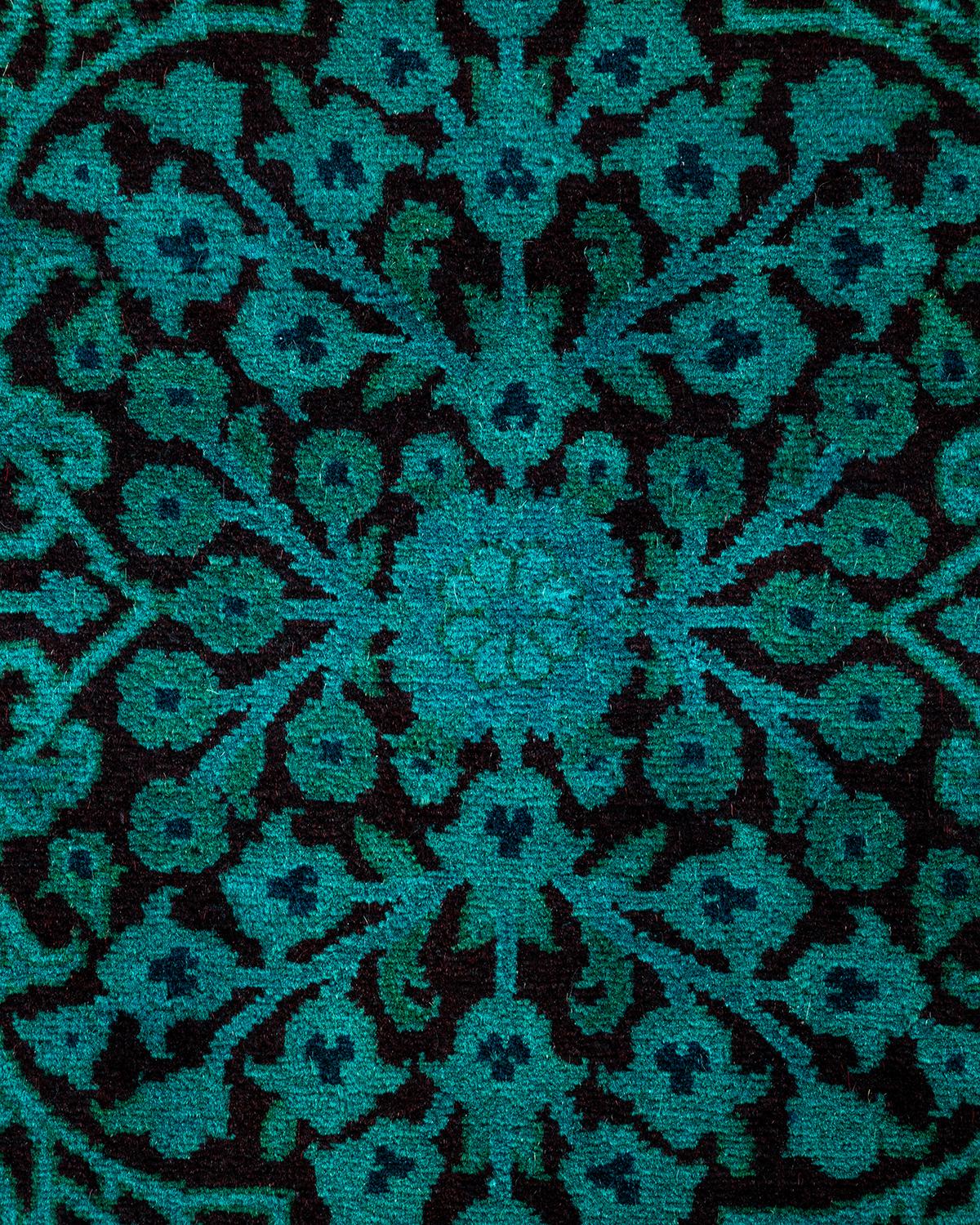 Pakistani Contemporary Overdyed Hand Knotted Wool Green Area Rug For Sale