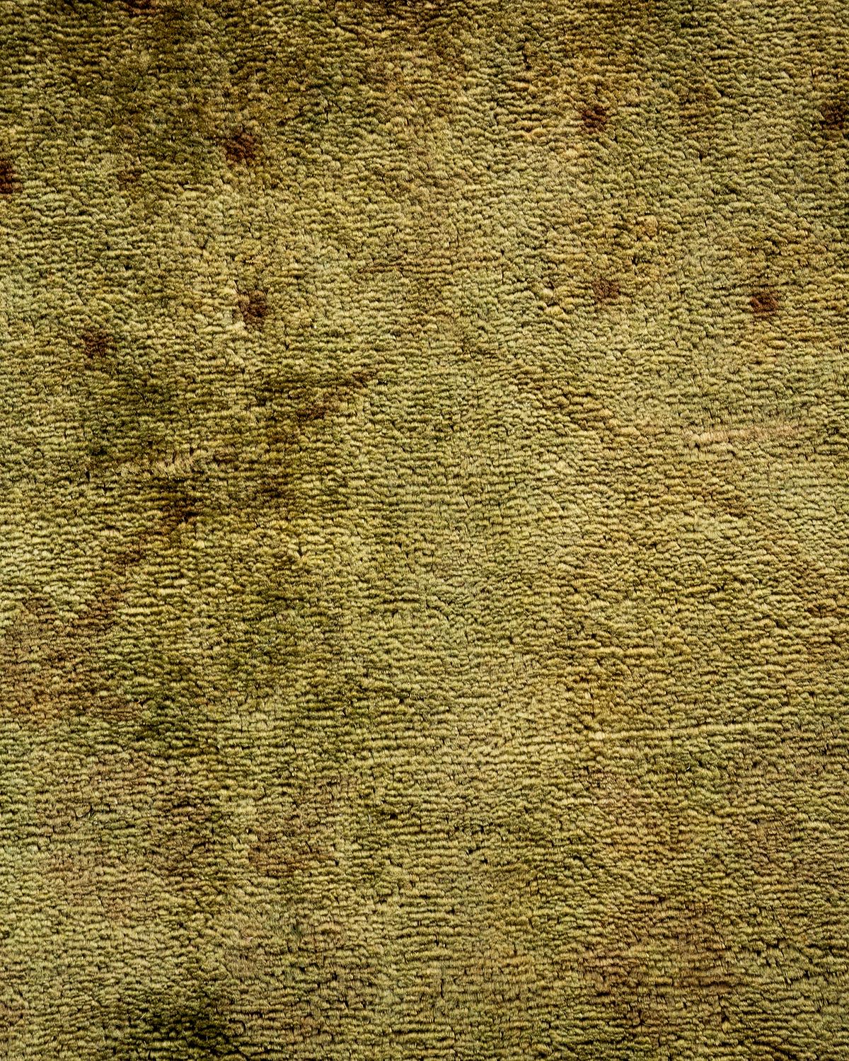 Pakistani Contemporary Overdyed Hand Knotted Wool Green Area Rug For Sale