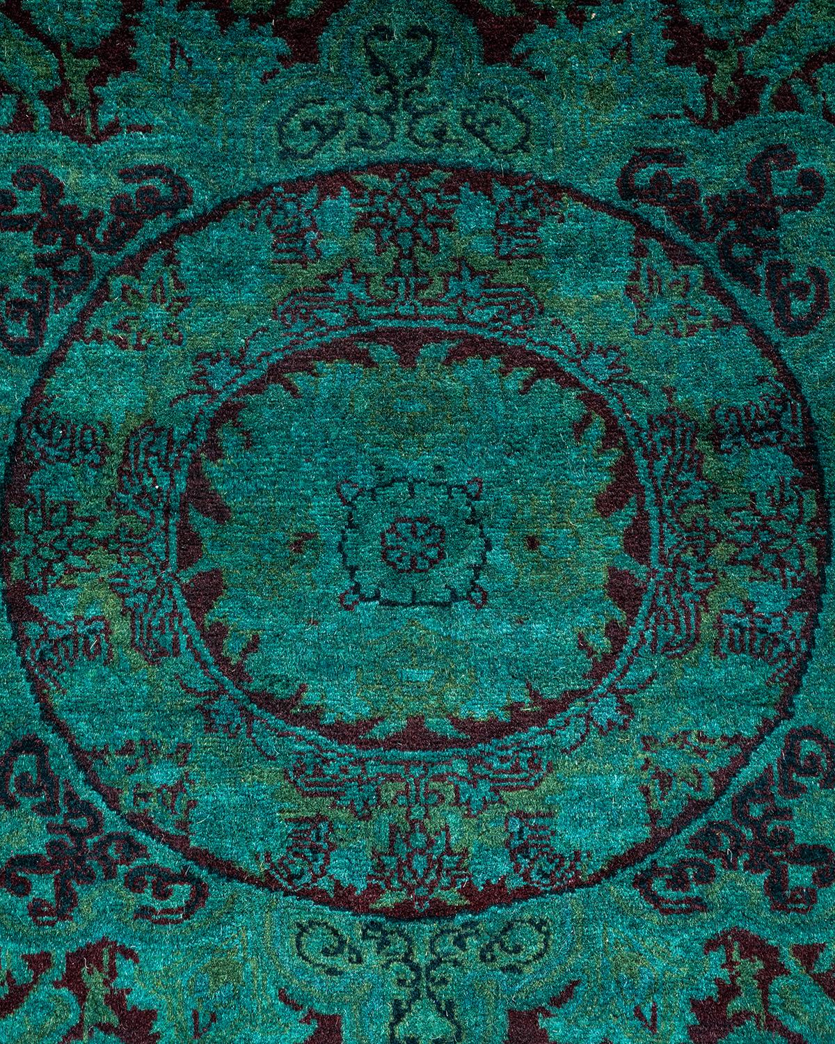 Pakistani Contemporary Overdyed Hand Knotted Wool Green Area Rug