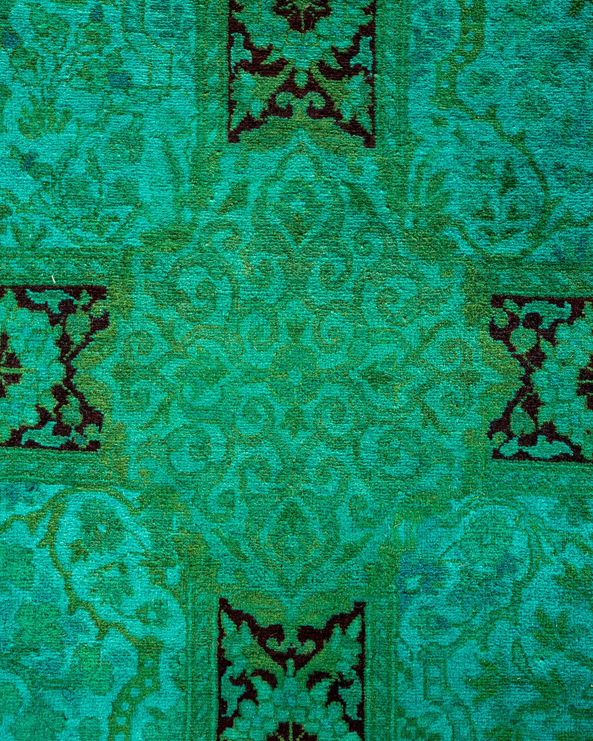 Pakistani Contemporary Overdyed Hand Knotted Wool Green Area Rug For Sale