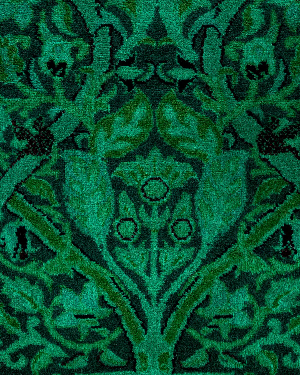 Pakistani Contemporary Overdyed Hand Knotted Wool Green Area Rug For Sale