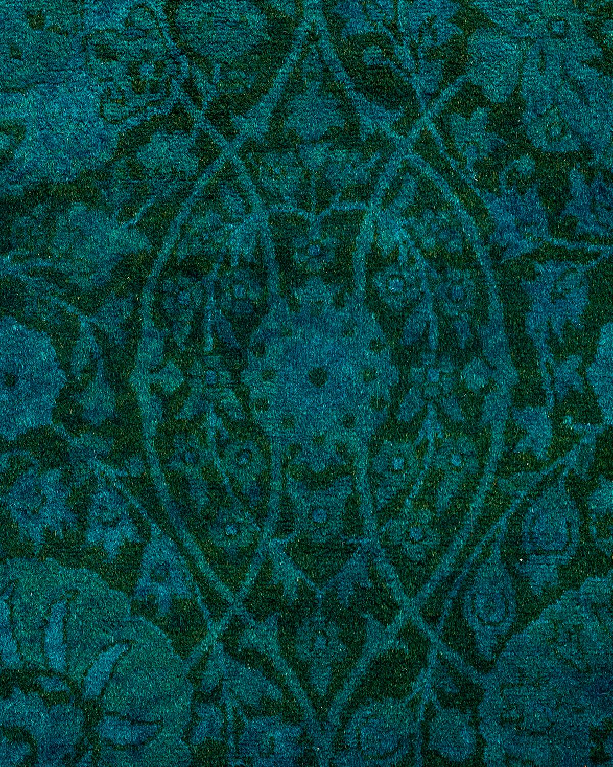 Pakistani Contemporary Overdyed Hand Knotted Wool Green Area Rug For Sale
