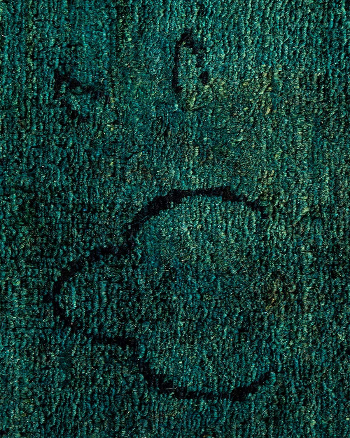 Pakistani Contemporary Overdyed Hand Knotted Wool Green Area Rug For Sale
