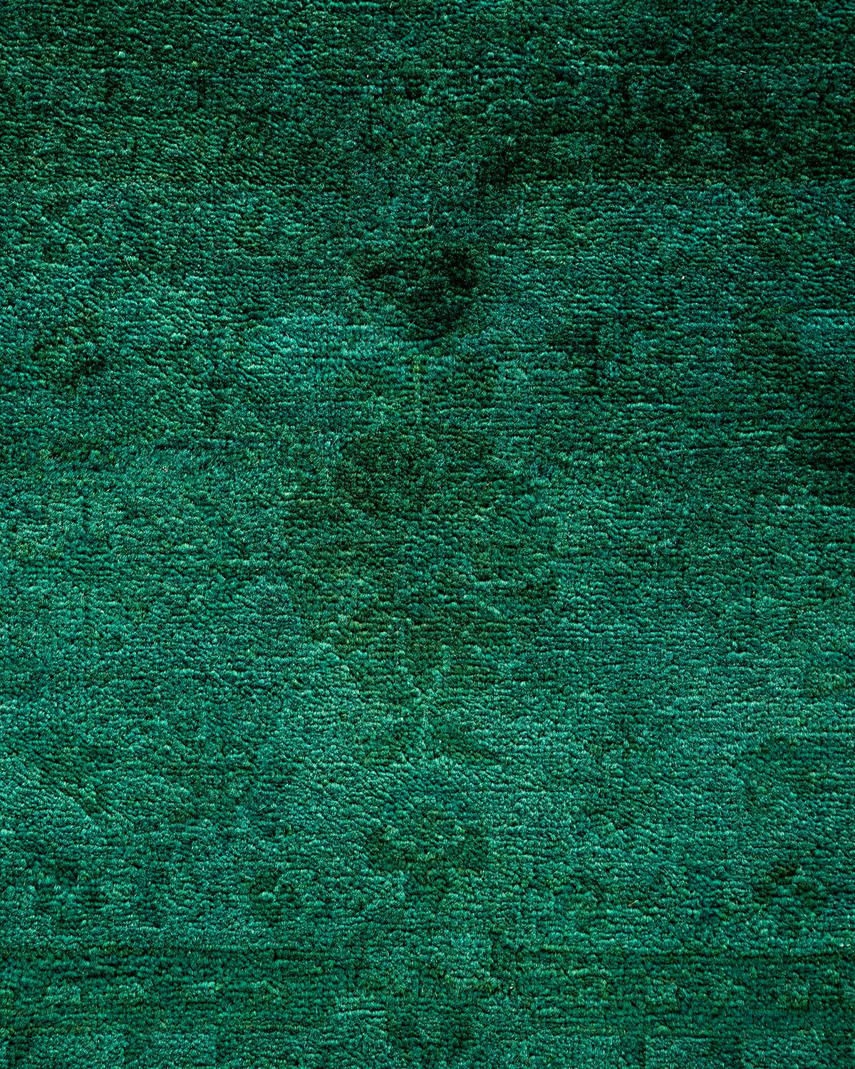 Pakistani Contemporary Overdyed Hand Knotted Wool Green Area Rug For Sale