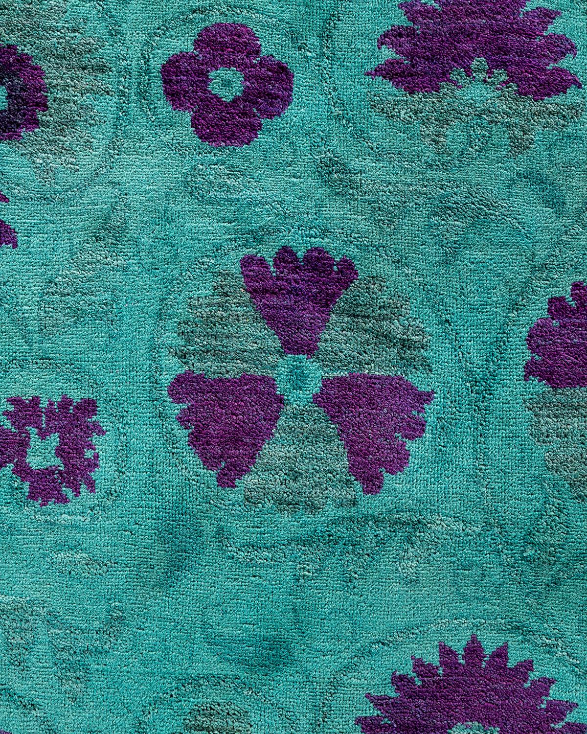 Pakistani Contemporary Overdyed Hand Knotted Wool Green Area Rug For Sale