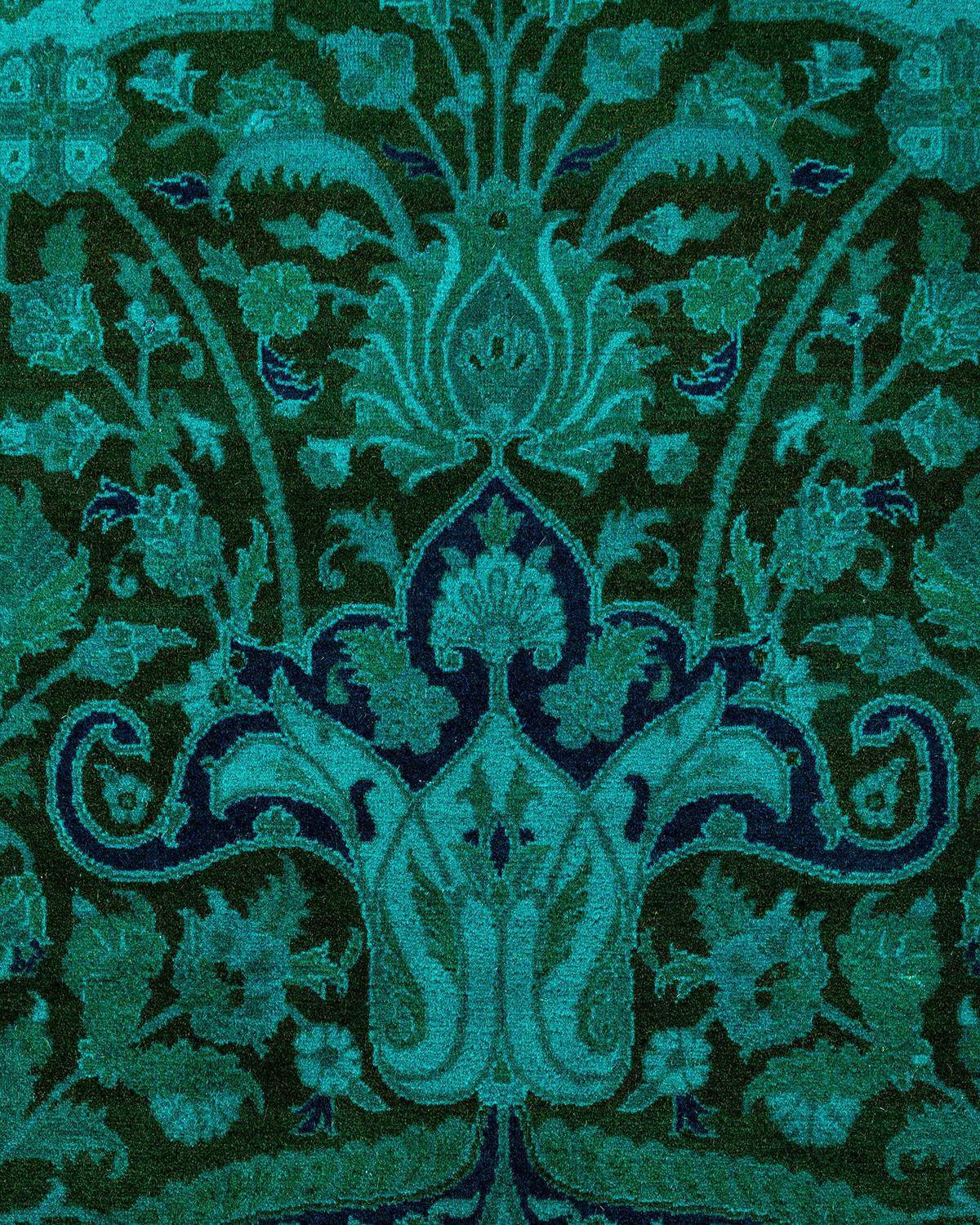 Pakistani Contemporary Overdyed Hand Knotted Wool Green Area Rug For Sale