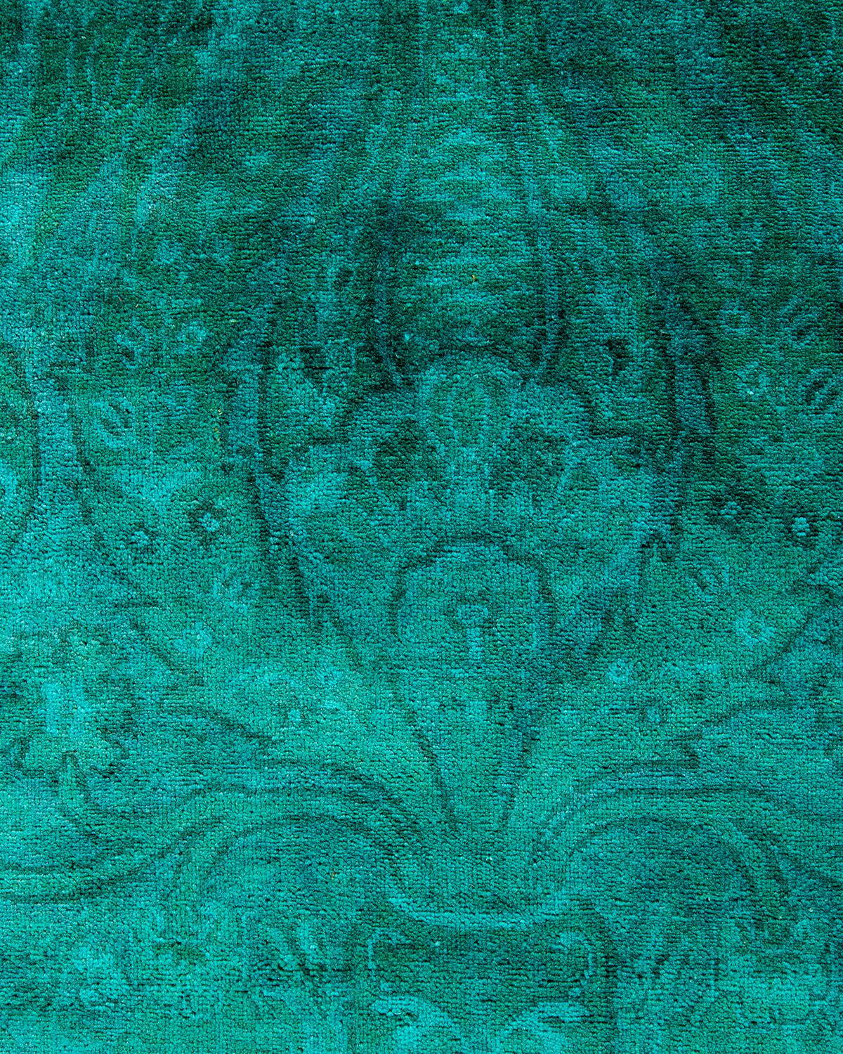 Pakistani Contemporary Overdyed Hand Knotted Wool Green Area Rug For Sale
