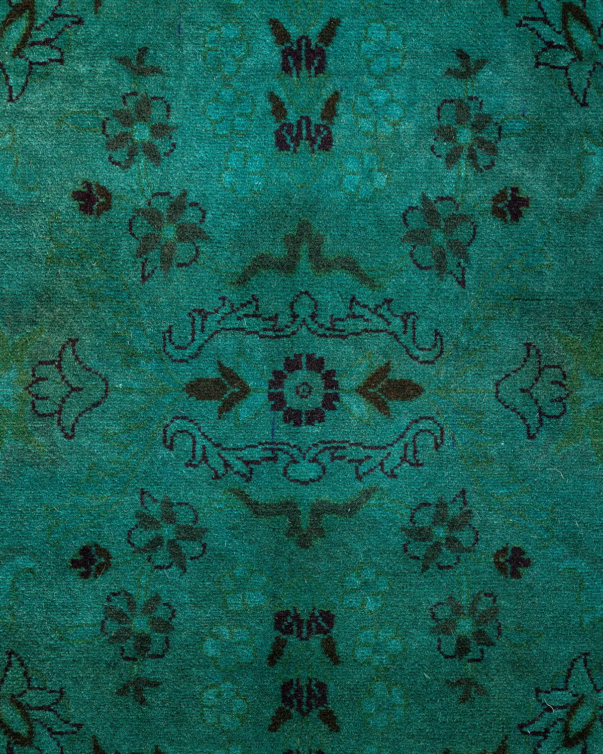 Pakistani Contemporary Overdyed Hand Knotted Wool Green Area Rug For Sale