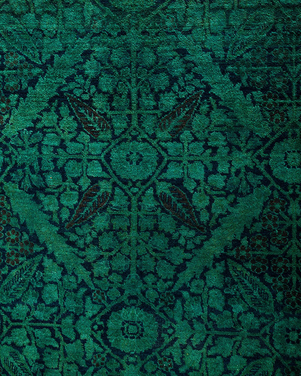 Pakistani Contemporary Overdyed Hand Knotted Wool Green Area Rug For Sale