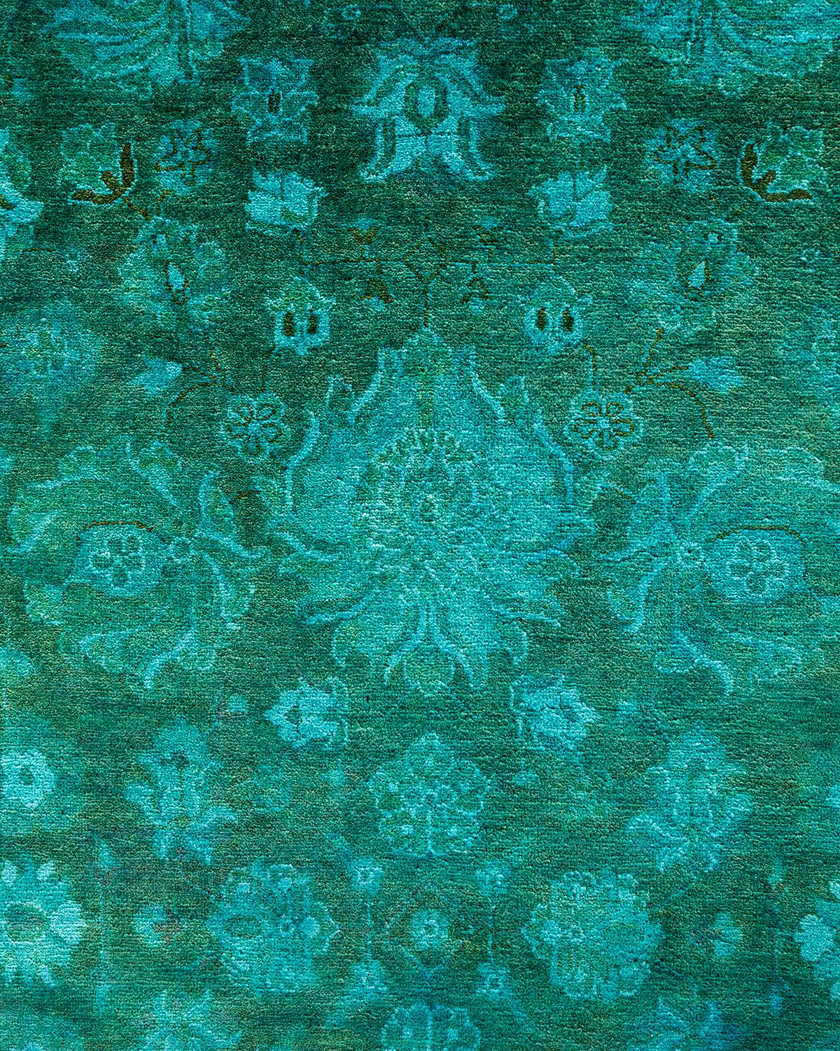 Pakistani Contemporary Overdyed Hand Knotted Wool Green Area Rug For Sale