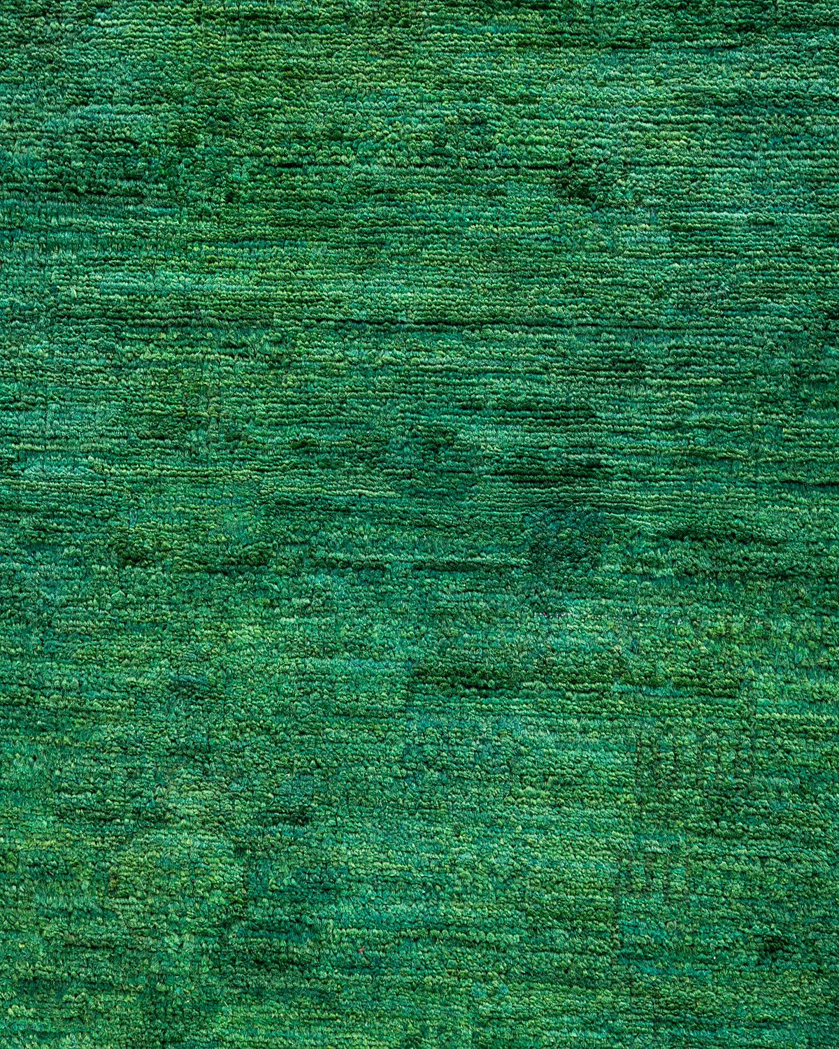 Pakistani Contemporary Overdyed Hand Knotted Wool Green Area Rug For Sale