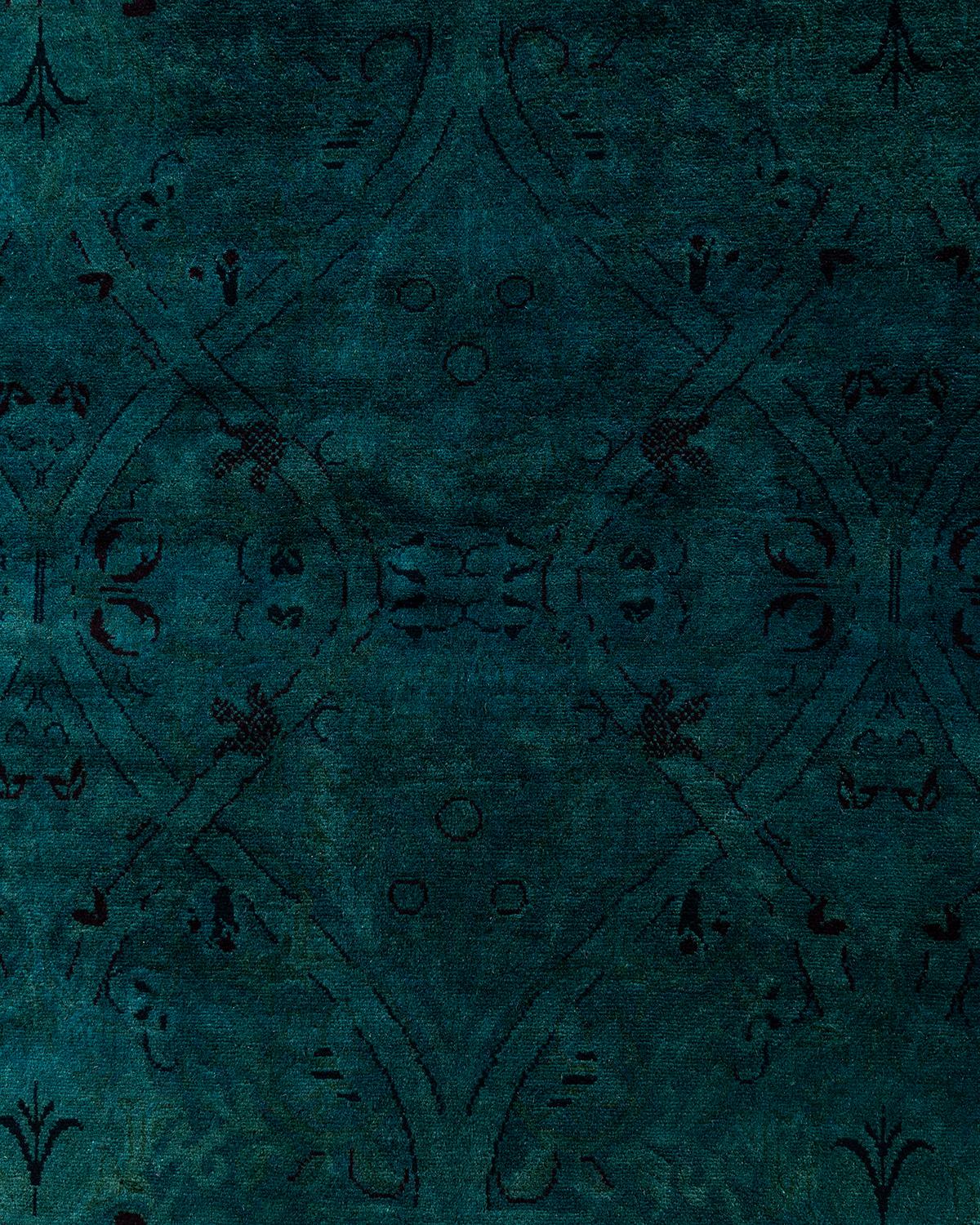 Pakistani Contemporary Overdyed Hand Knotted Wool Green Area Rug For Sale