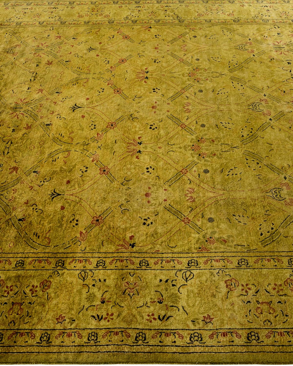 Contemporary Overdyed Hand Knotted Wool Green Area Rug In New Condition For Sale In Norwalk, CT