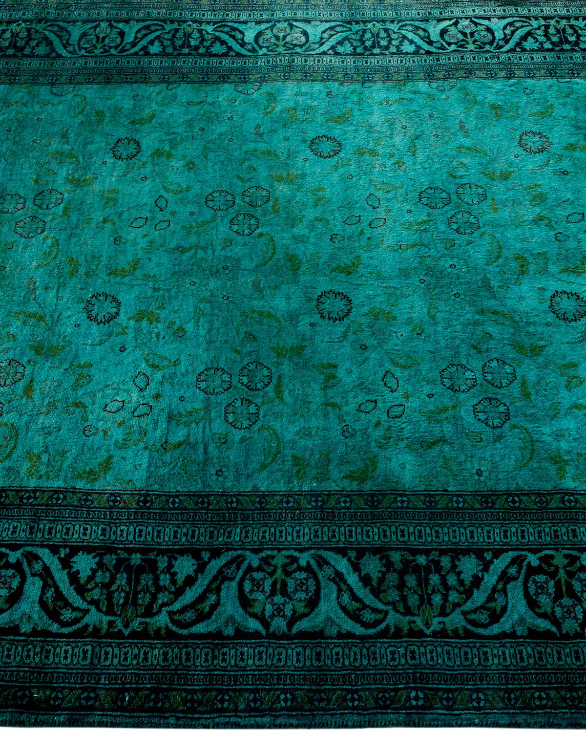 Contemporary Overdyed Hand Knotted Wool Green Area Rug In New Condition In Norwalk, CT