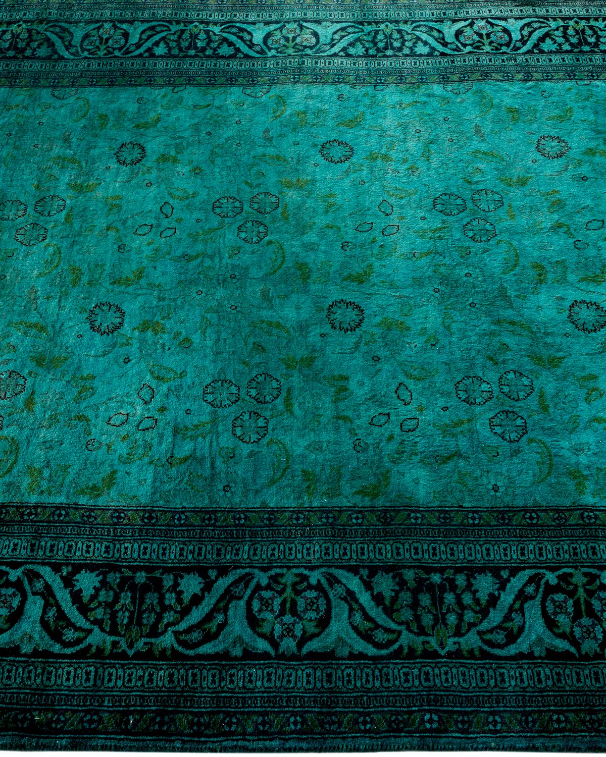 Contemporary Overdyed Hand Knotted Wool Green Area Rug In New Condition For Sale In Norwalk, CT