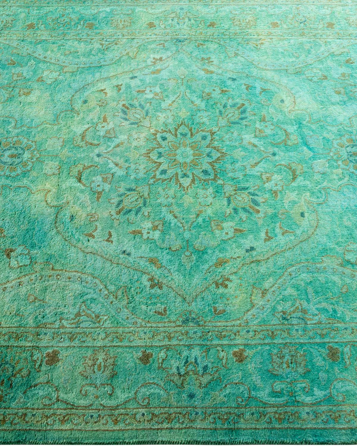 Contemporary Overdyed Hand Knotted Wool Green Area Rug In New Condition For Sale In Norwalk, CT
