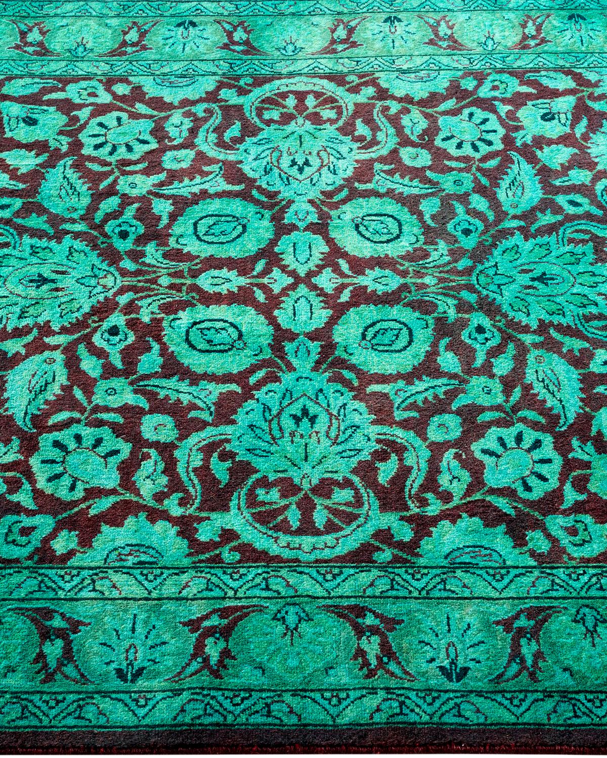Contemporary Overdyed Hand Knotted Wool Green Area Rug In New Condition For Sale In Norwalk, CT