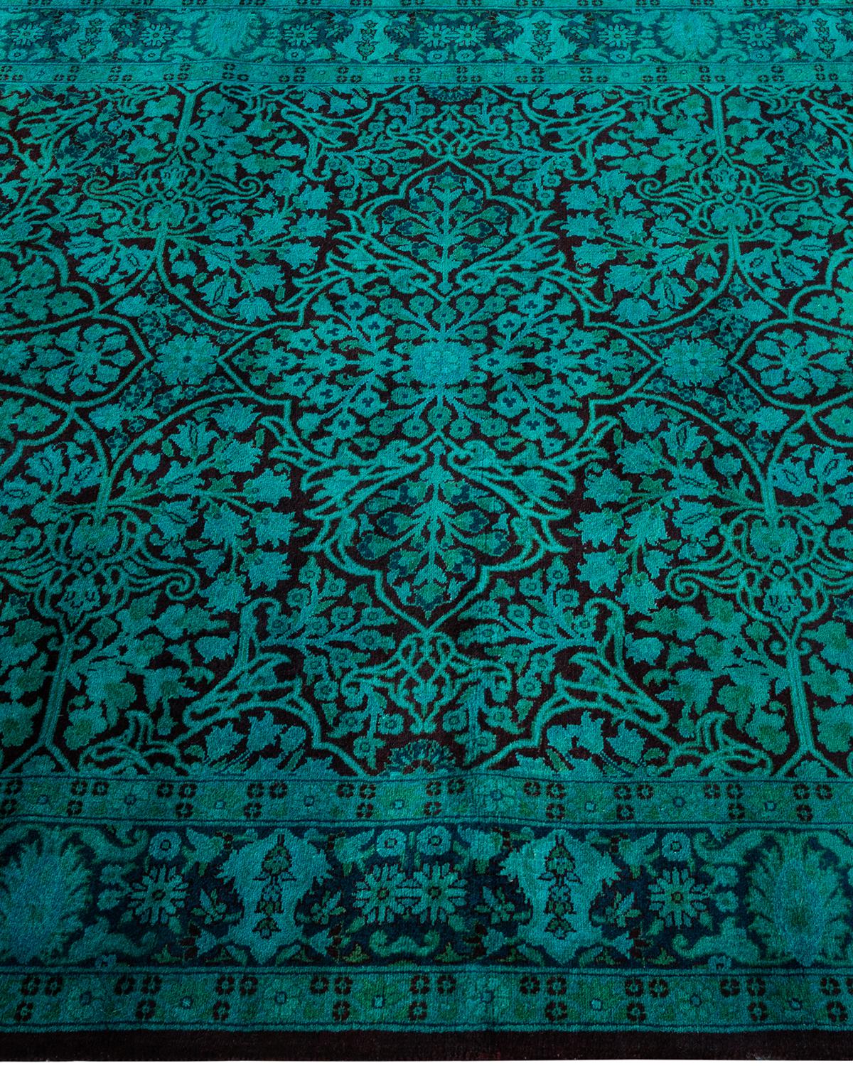 Contemporary Overdyed Hand Knotted Wool Green Area Rug In New Condition For Sale In Norwalk, CT