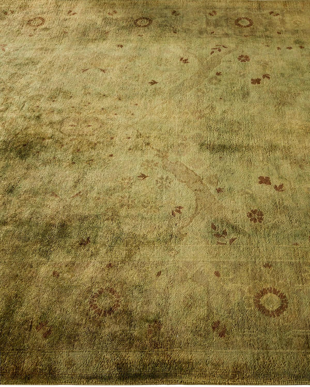 Contemporary Overdyed Hand Knotted Wool Green Area Rug In New Condition For Sale In Norwalk, CT