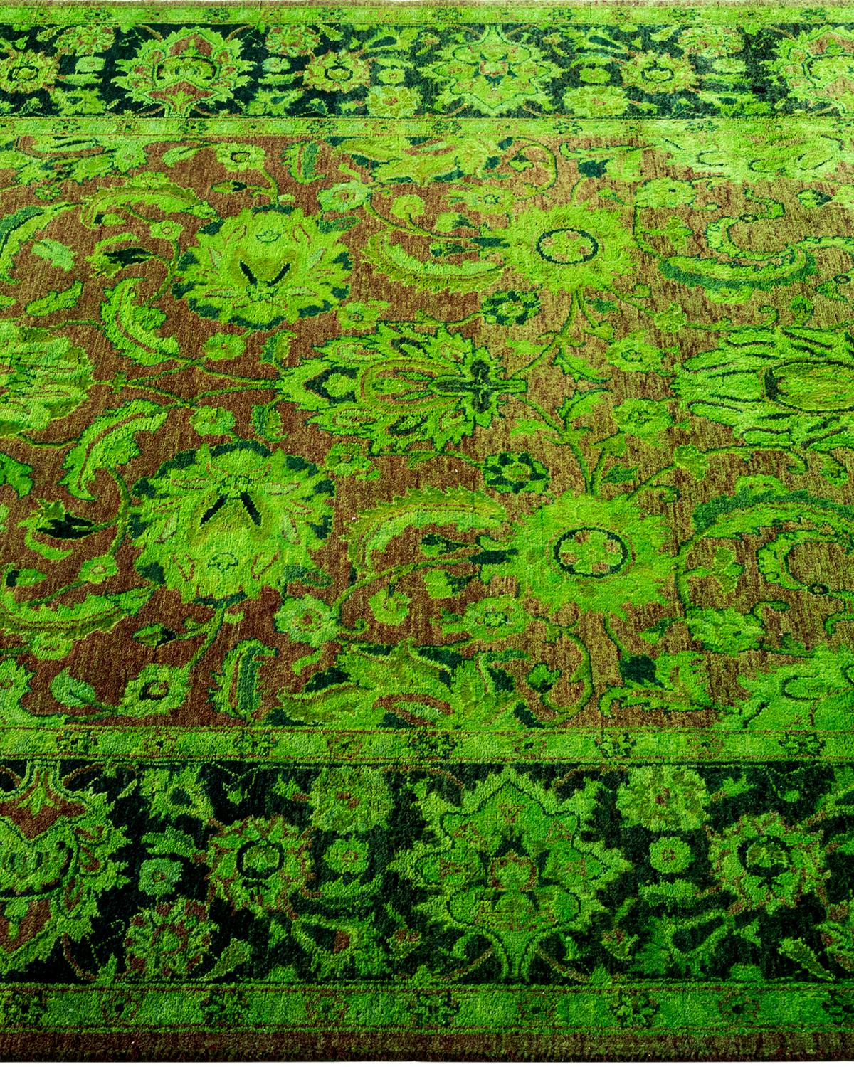 Contemporary Overdyed Hand Knotted Wool Green Area Rug In New Condition For Sale In Norwalk, CT