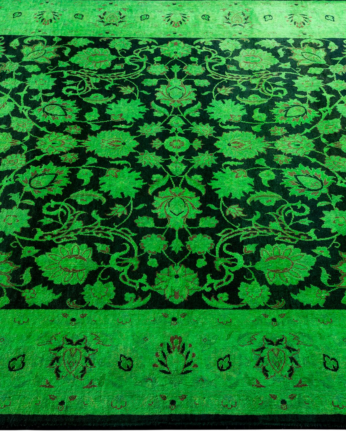 Contemporary Overdyed Hand Knotted Wool Green Area Rug In New Condition For Sale In Norwalk, CT