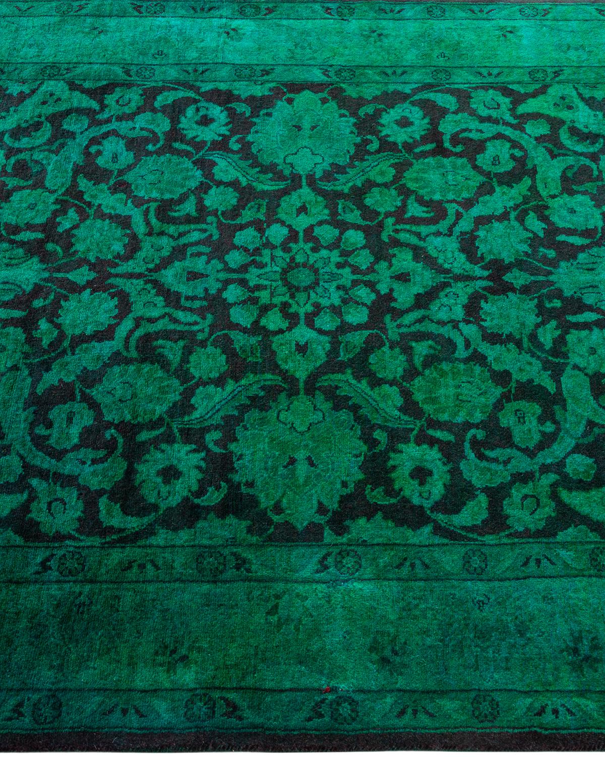 Contemporary Overdyed Hand Knotted Wool Green Area Rug In New Condition For Sale In Norwalk, CT