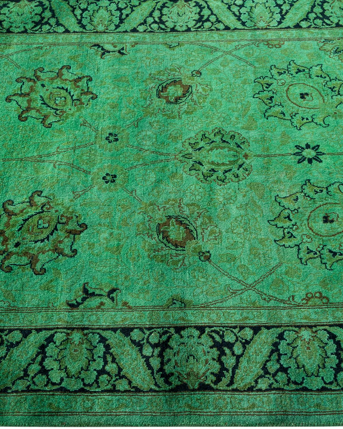 Contemporary Overdyed Hand Knotted Wool Green Area Rug In New Condition For Sale In Norwalk, CT