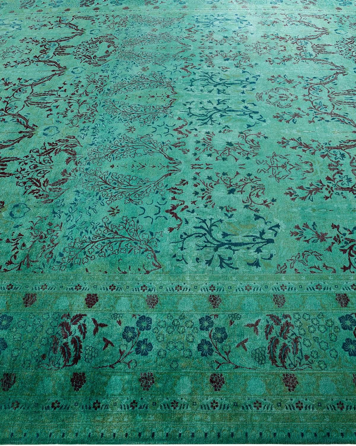 Contemporary Overdyed Hand Knotted Wool Green Area Rug In New Condition For Sale In Norwalk, CT