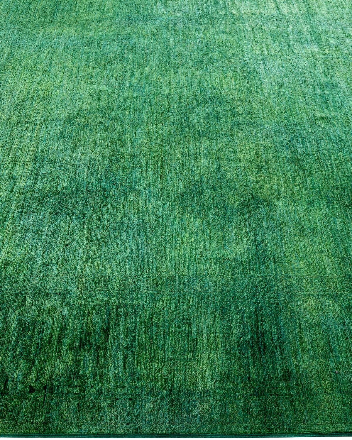 Contemporary Overdyed Hand Knotted Wool Green Area Rug In New Condition For Sale In Norwalk, CT