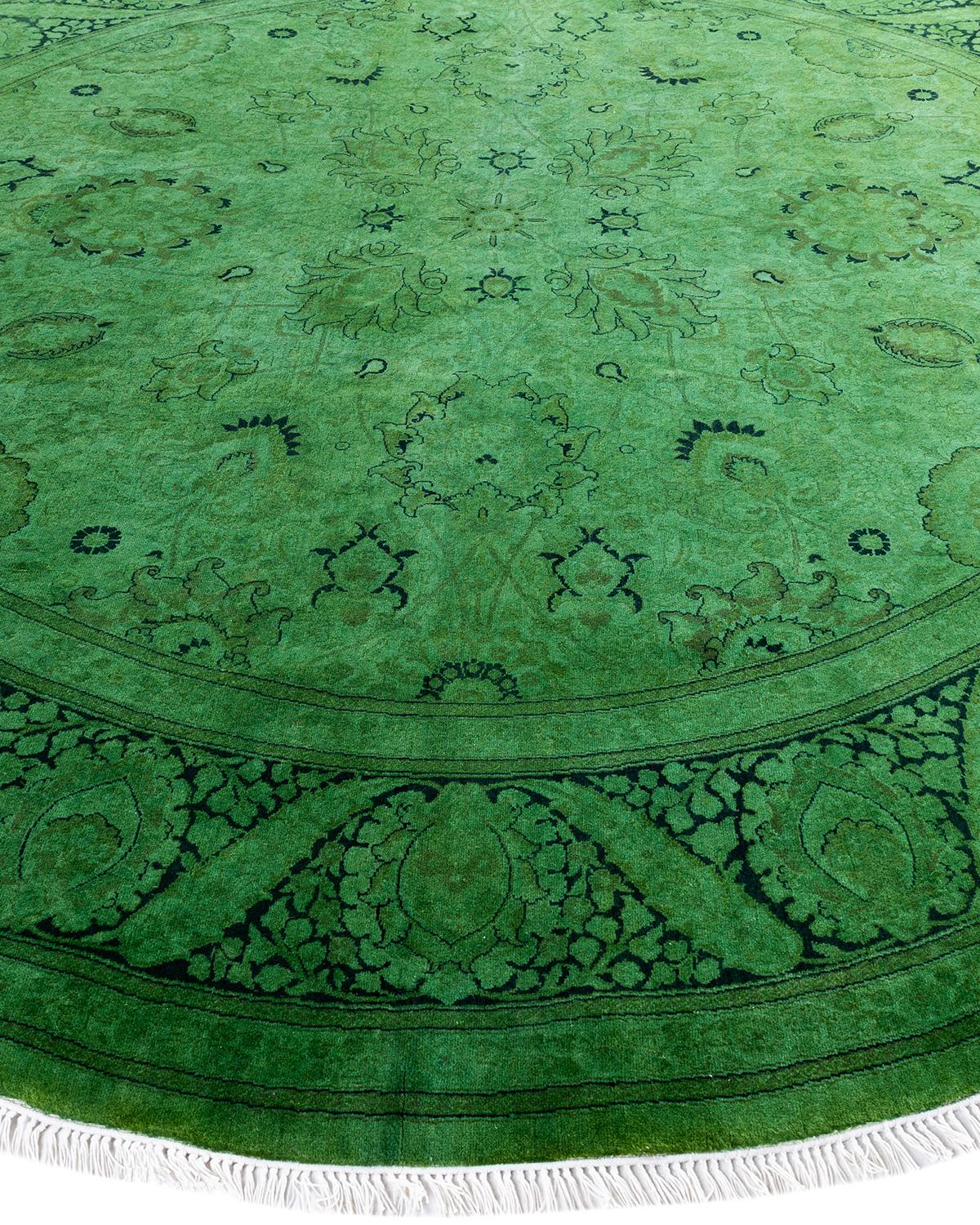 Contemporary Overdyed Hand Knotted Wool Green Area Rug In New Condition For Sale In Norwalk, CT