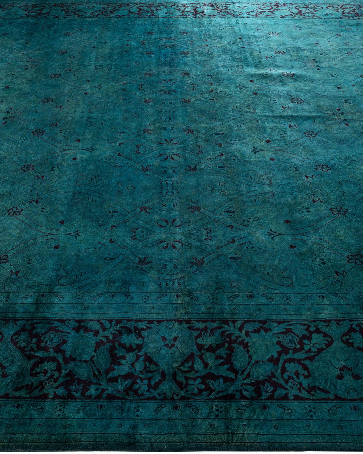 Contemporary Overdyed Hand Knotted Wool Green Area Rug In New Condition For Sale In Norwalk, CT