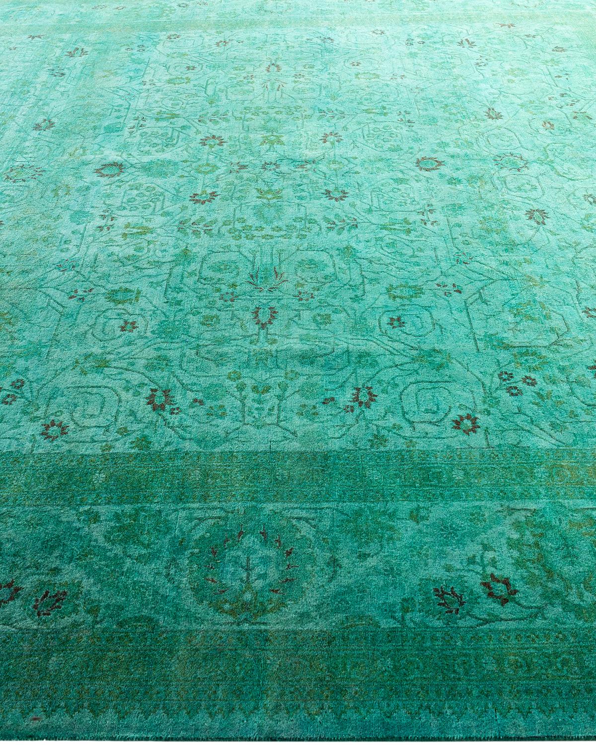 Contemporary Overdyed Hand Knotted Wool Green Area Rug In New Condition For Sale In Norwalk, CT