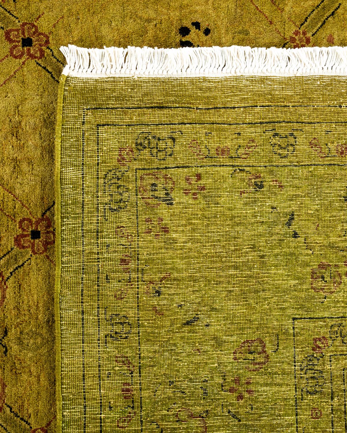 Contemporary Overdyed Hand Knotted Wool Green Area Rug For Sale 1