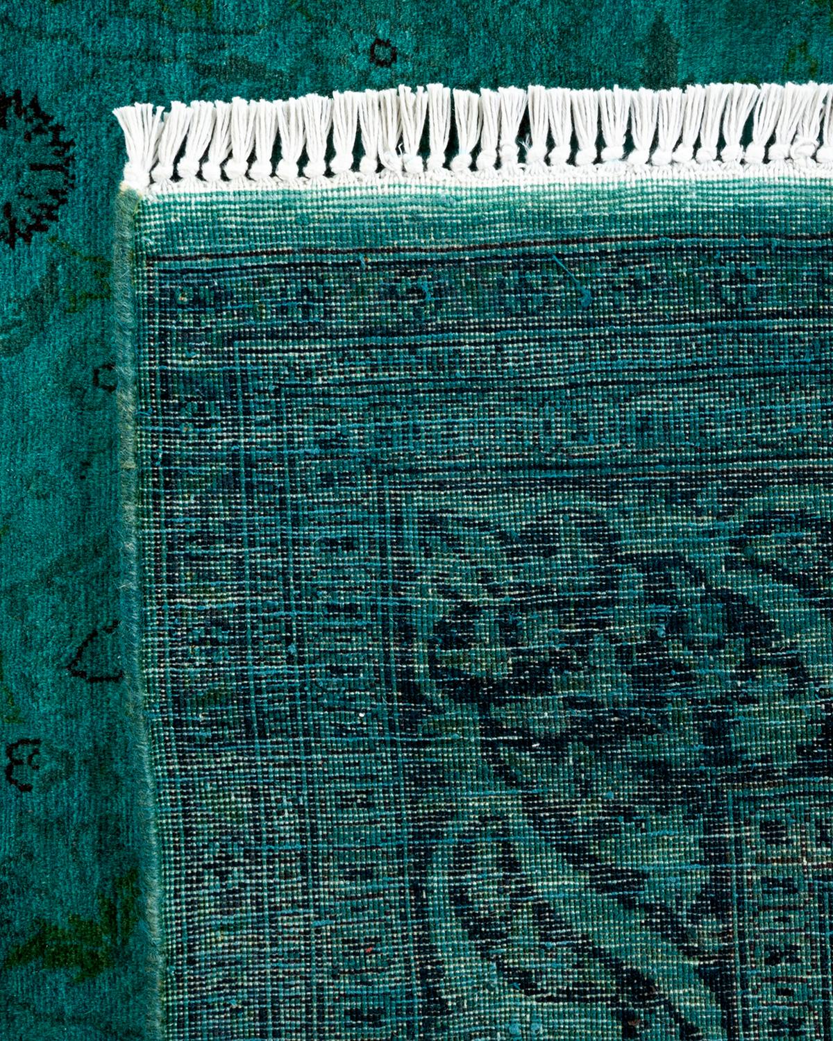 Contemporary Overdyed Hand Knotted Wool Green Area Rug 1