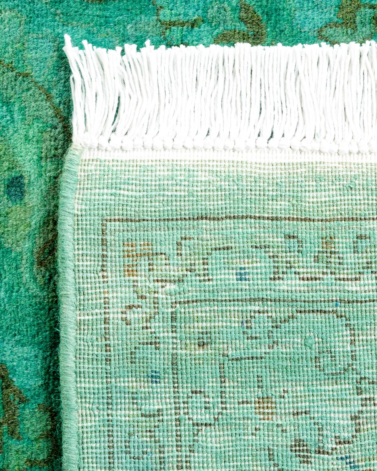 Contemporary Overdyed Hand Knotted Wool Green Area Rug For Sale 1