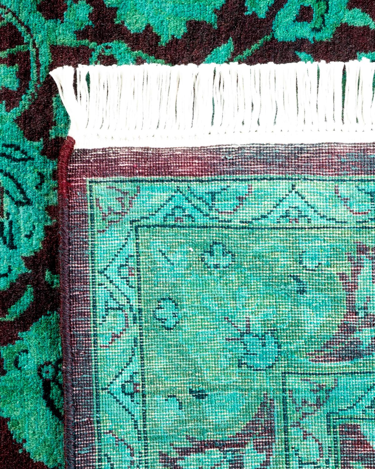 Contemporary Overdyed Hand Knotted Wool Green Area Rug For Sale 1