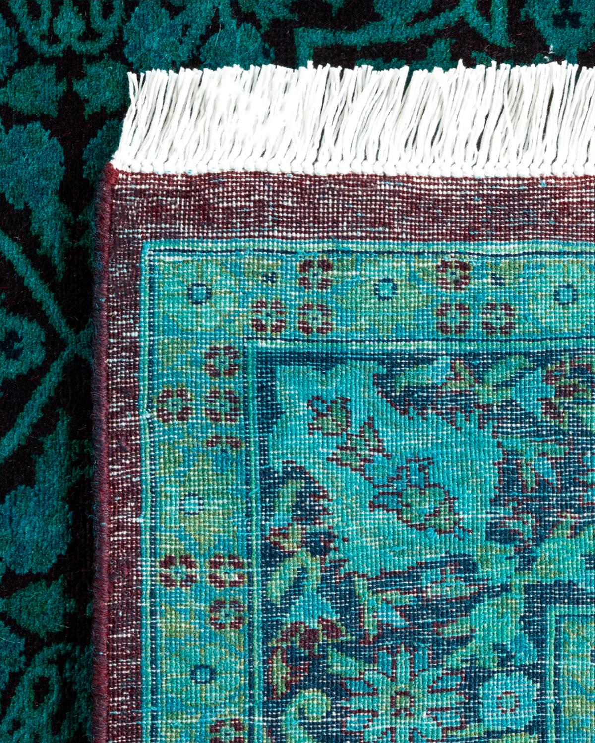 Contemporary Overdyed Hand Knotted Wool Green Area Rug For Sale 1