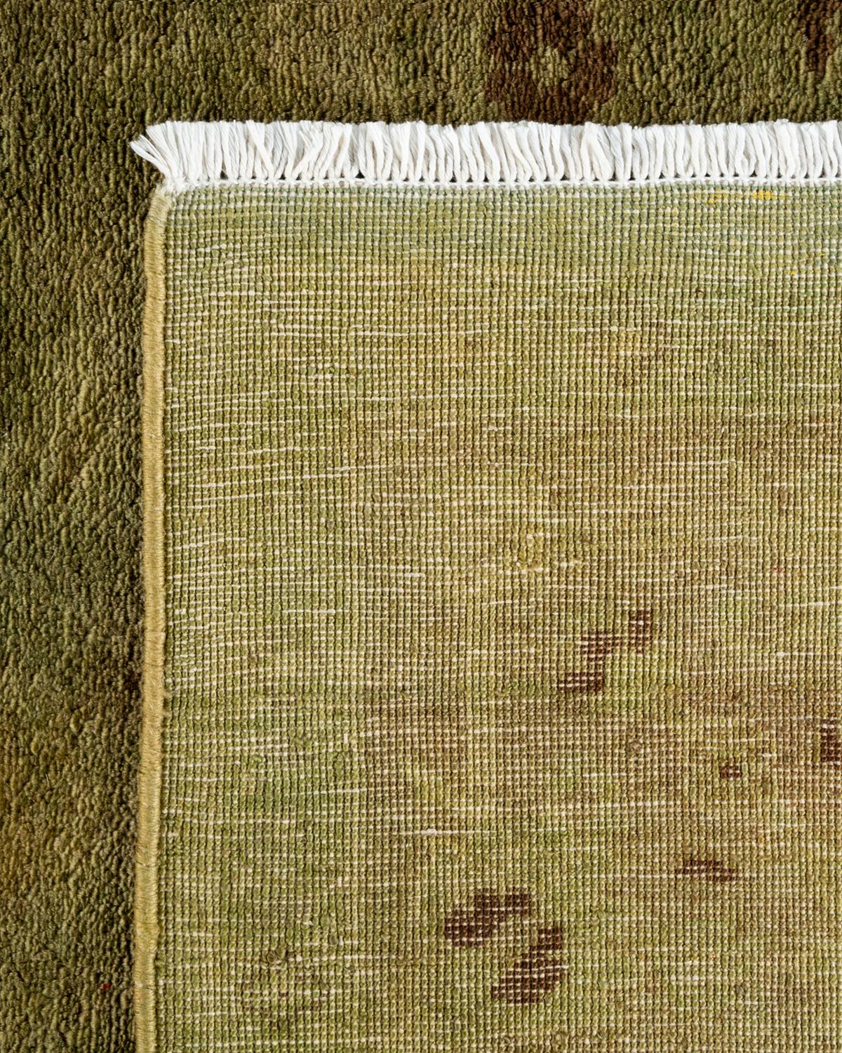 Contemporary Overdyed Hand Knotted Wool Green Area Rug For Sale 1