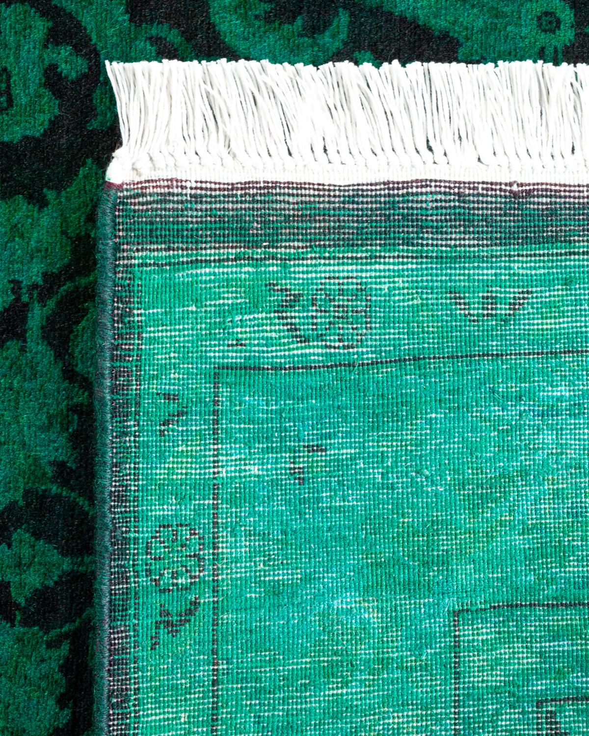 Contemporary Overdyed Hand Knotted Wool Green Area Rug For Sale 1