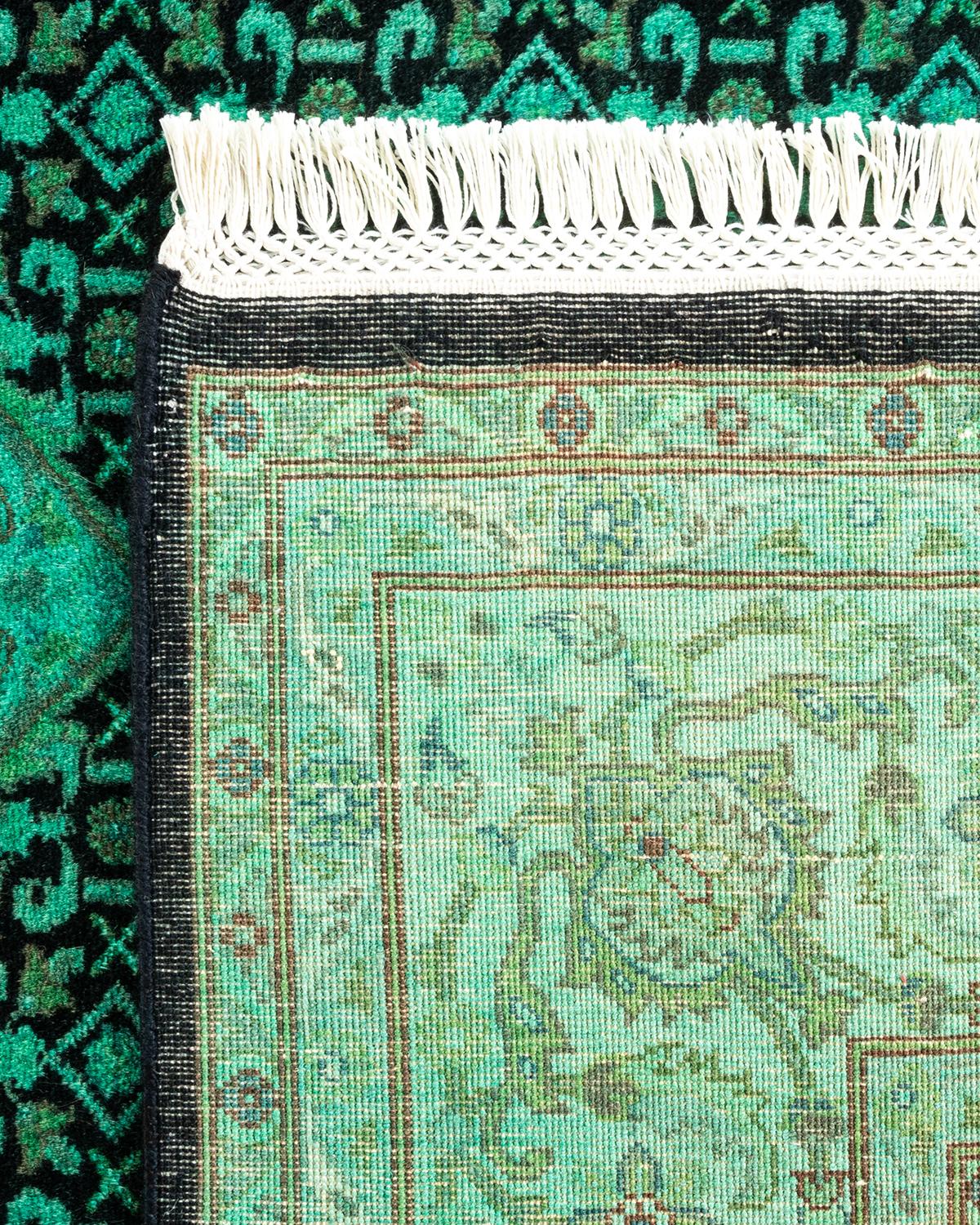 XXI secolo e contemporaneo Contemporary Overdyed Hand Knots Rugs (Tappeto di lana verde) in vendita