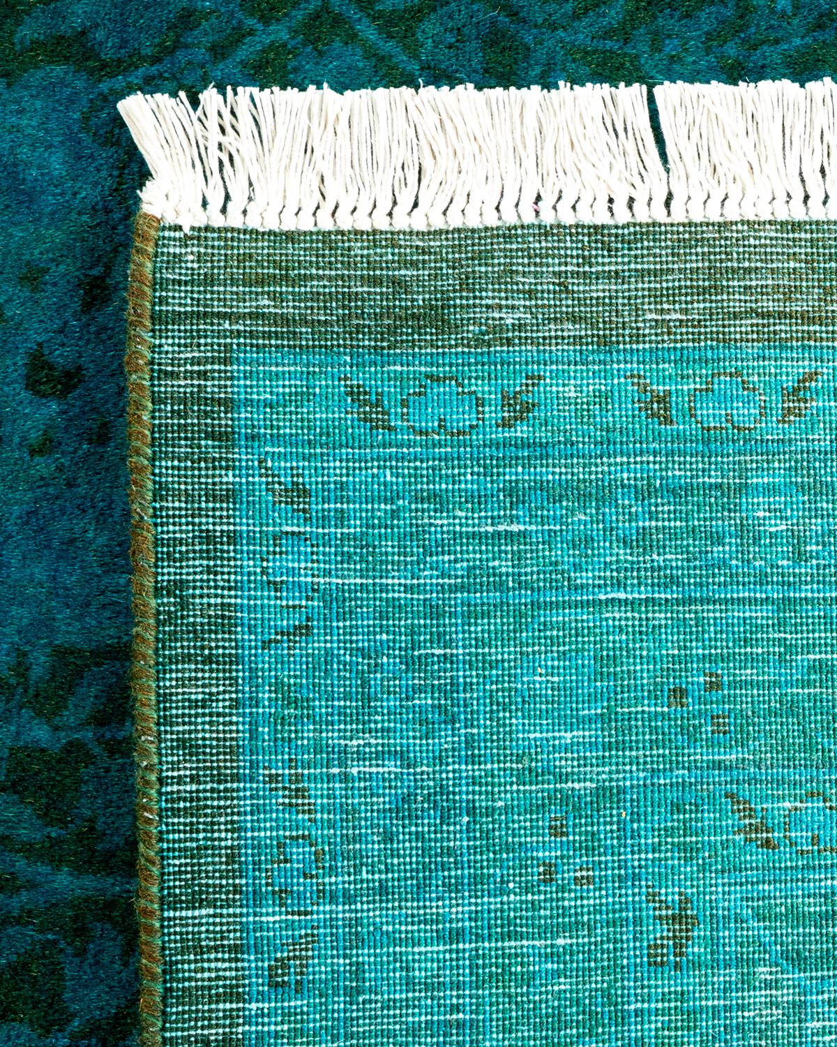 Contemporary Overdyed Hand Knotted Wool Green Area Rug For Sale 1