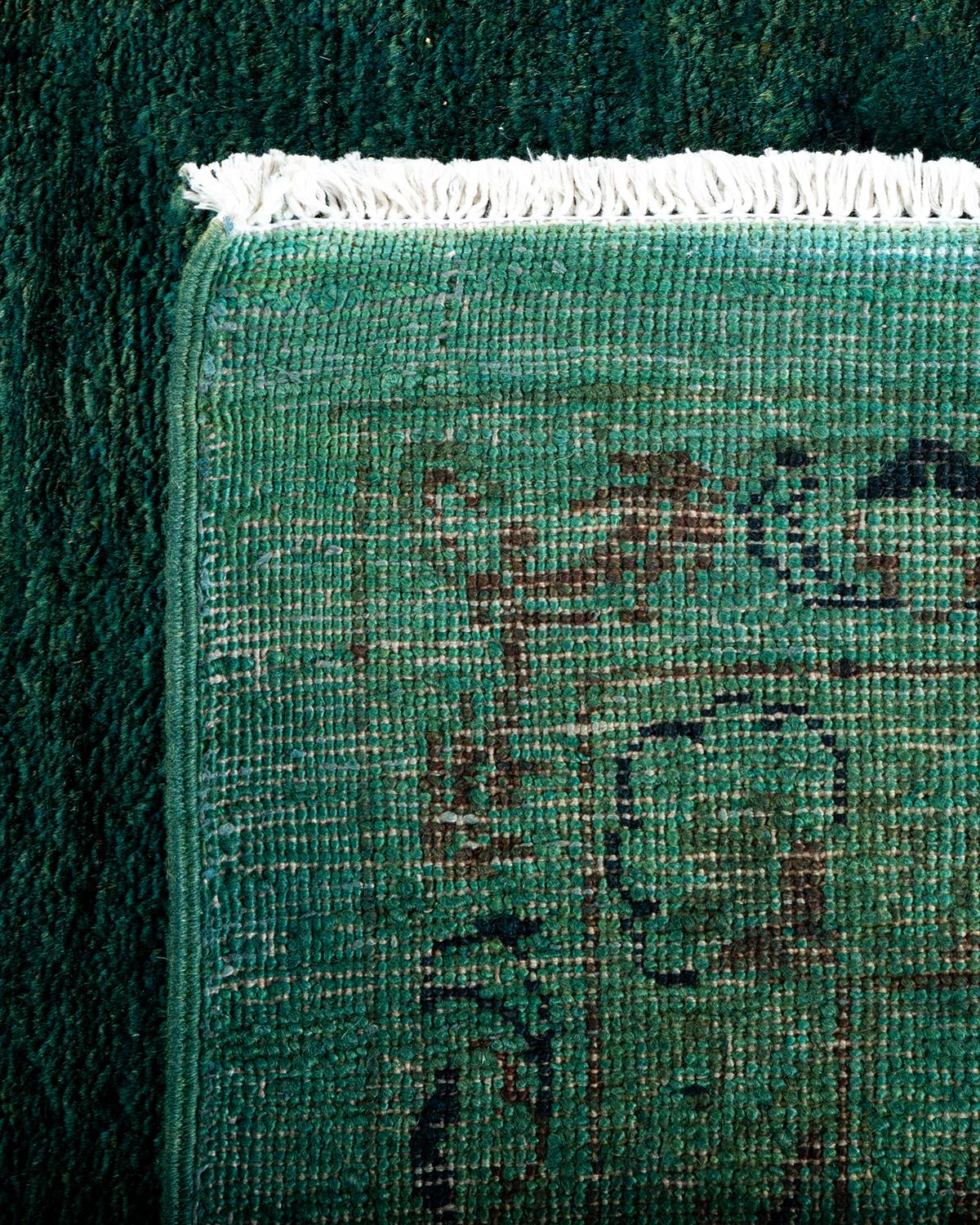 Contemporary Overdyed Hand Knotted Wool Green Area Rug For Sale 1